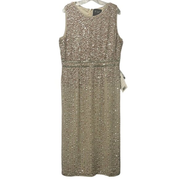 Mac Duggal Nude Sequin Beaded Midi Sheath Dress NWT Size 14 - Picture 6 of 16